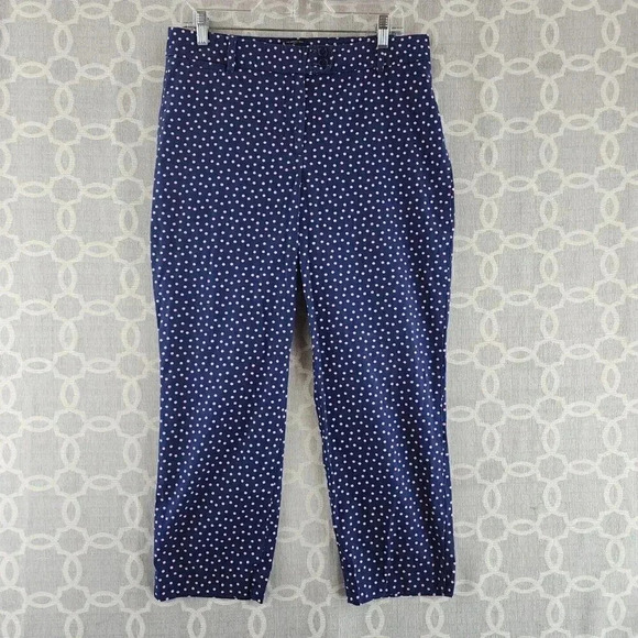 Talbots The Perfect Crop Curvy Blue w/Pink Polka Dot Pants 8 -2233/11 B - Picture 1 of 10
